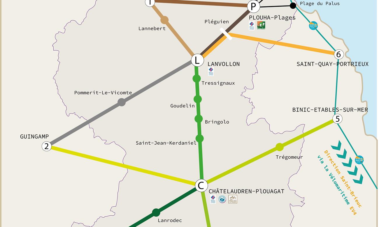 trajets à vélo autour de Plouha, Lanvollon et Chatelaudren-Plouagat